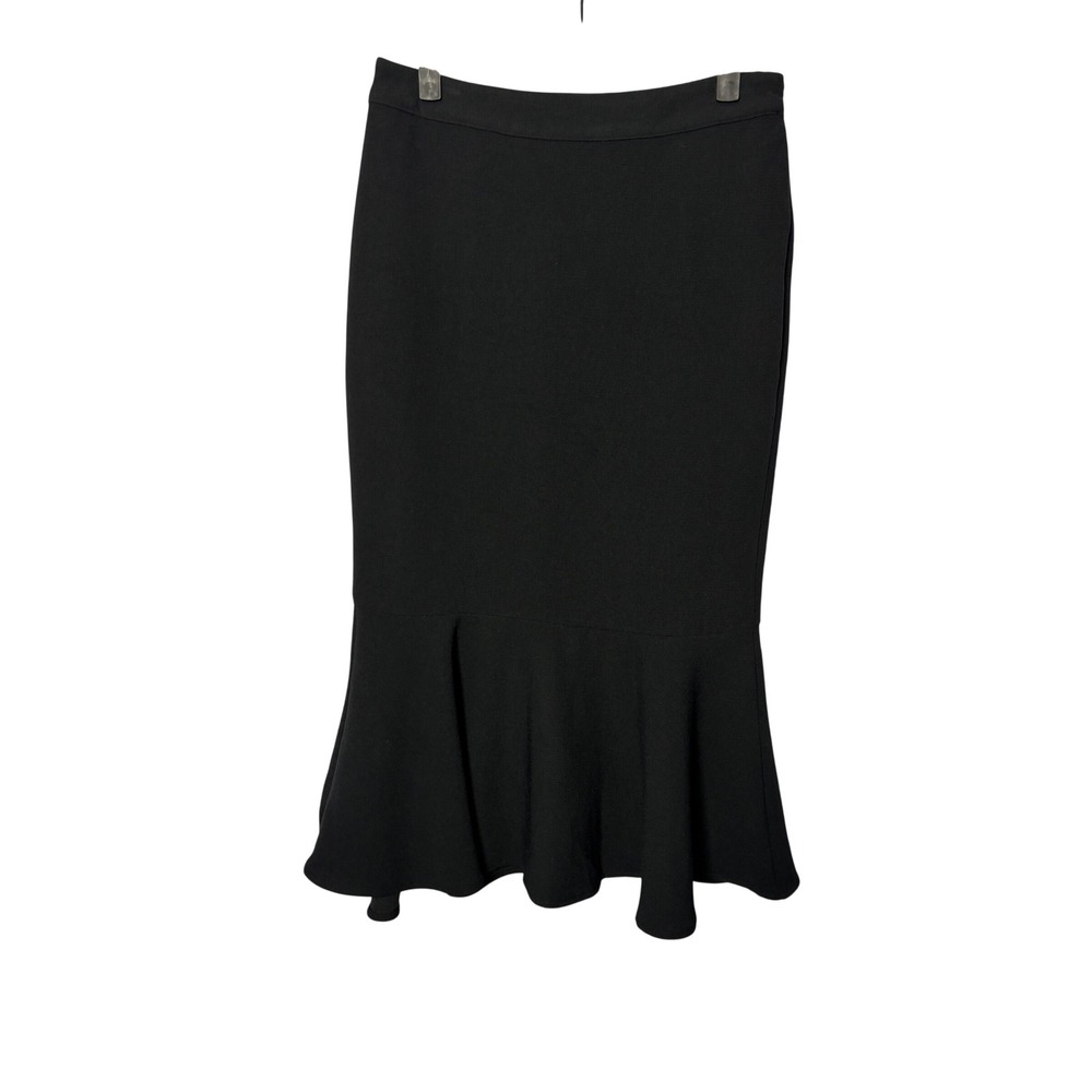 Who What Wear Womens Mermaid Midi Skirt 2 Black Flounce Hem Minimalist Elegant